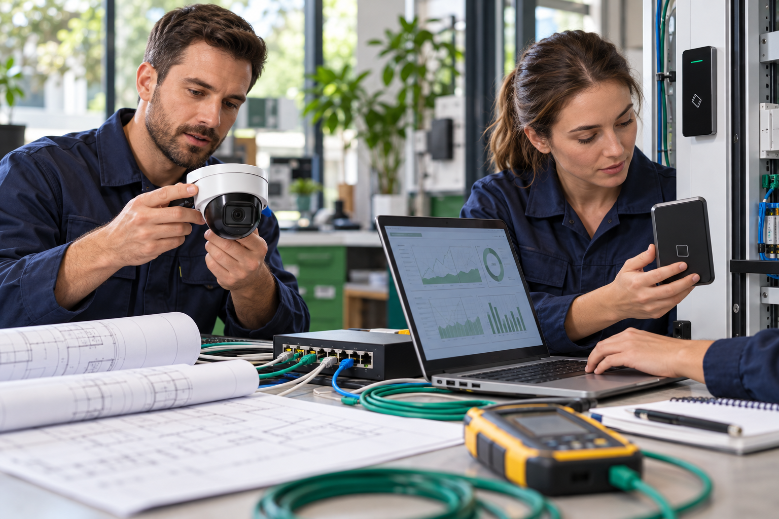 Ingenieros realizando pruebas de integración de seguridad y redes