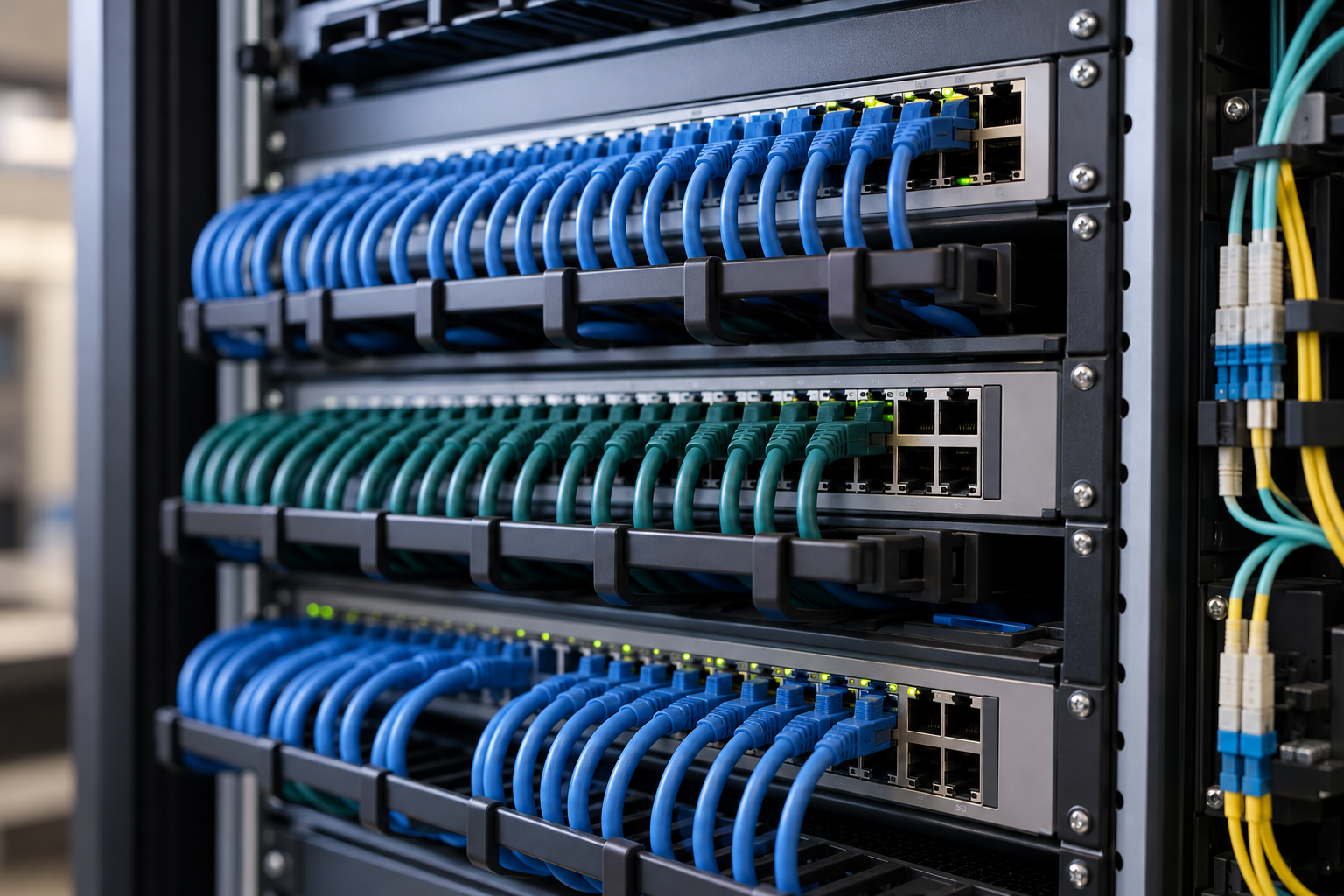Switches, patch panels y cableado de red organizado